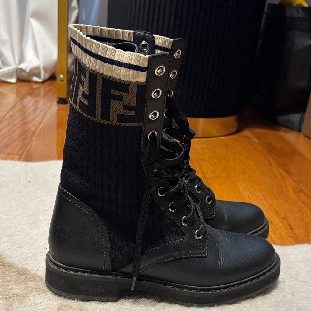 Fendi Black and Cream Combat Boots